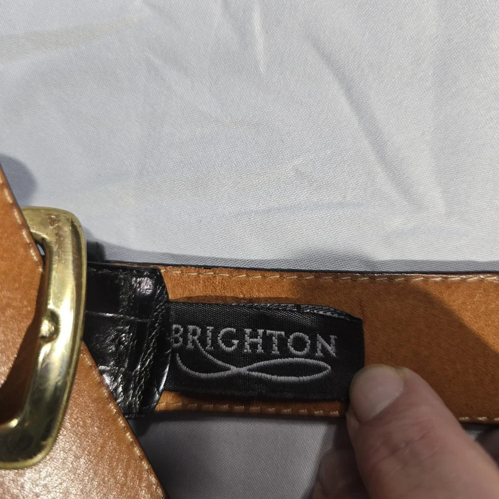 BRIGHTON EMBOSSED‎ TEXTURED LEATHER BELT BROWN SOLID BRASS BUCKLE MEN SIZE 40